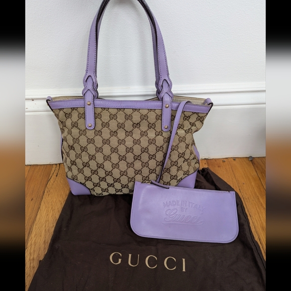 Gucci Handbags - Gucci monogram hand bag with purple trim and pouch